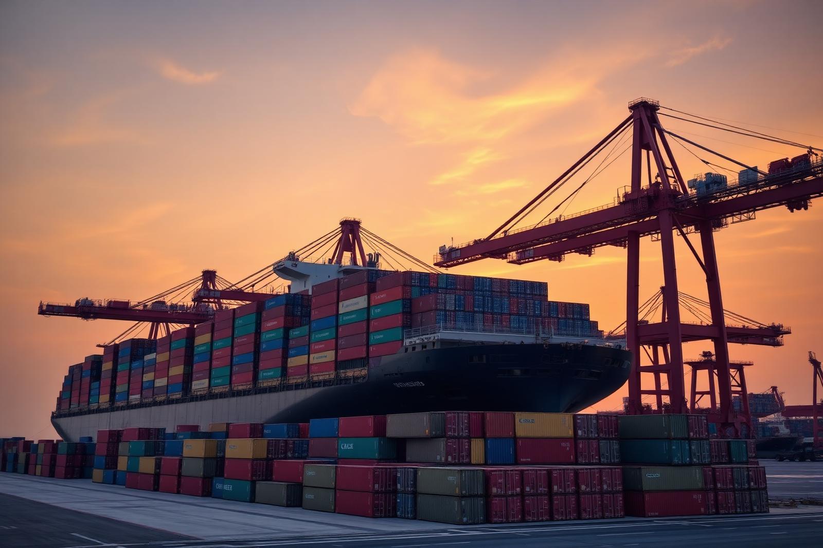Global commodity port — container vessel loading agricultural and critical mineral cargo for export